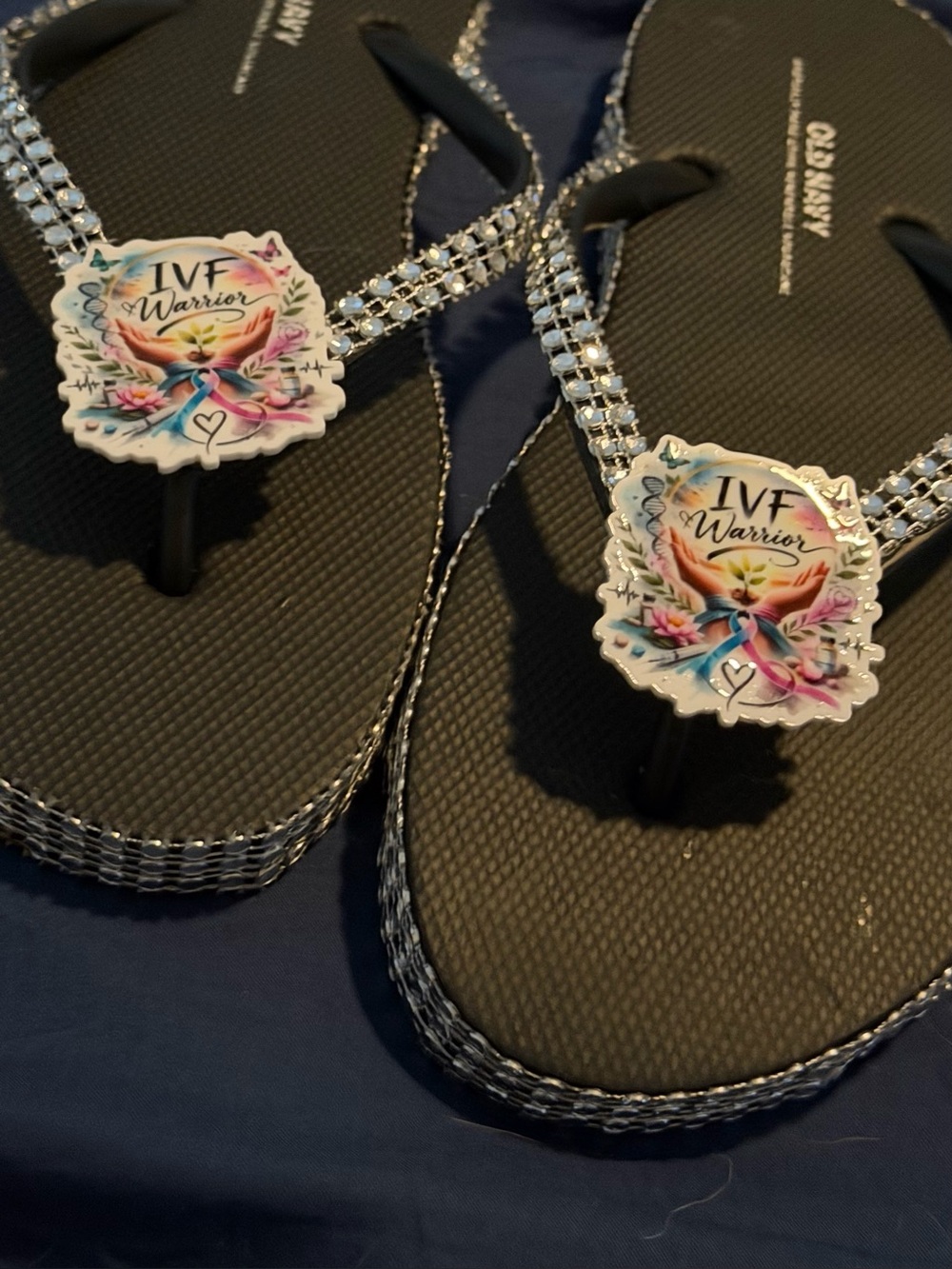 IVF Warrior Rhinestone Black Flip Flop Sandals
